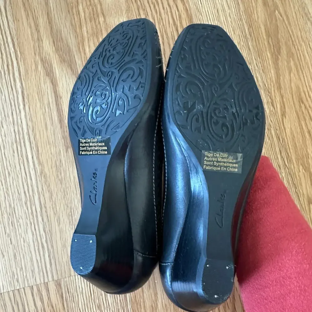 Clarks Artisan Ryla Black Leather Perforated Low Heel Wedge Pumps 6.5M Boho - Picture 9 of 11